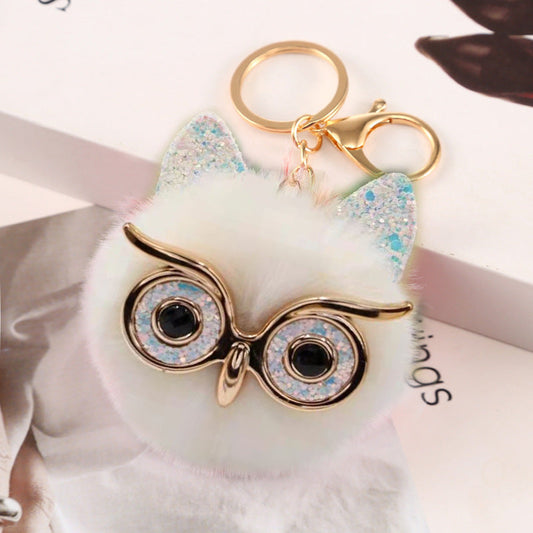 Plush Fur Owl Keychain Bag Charm