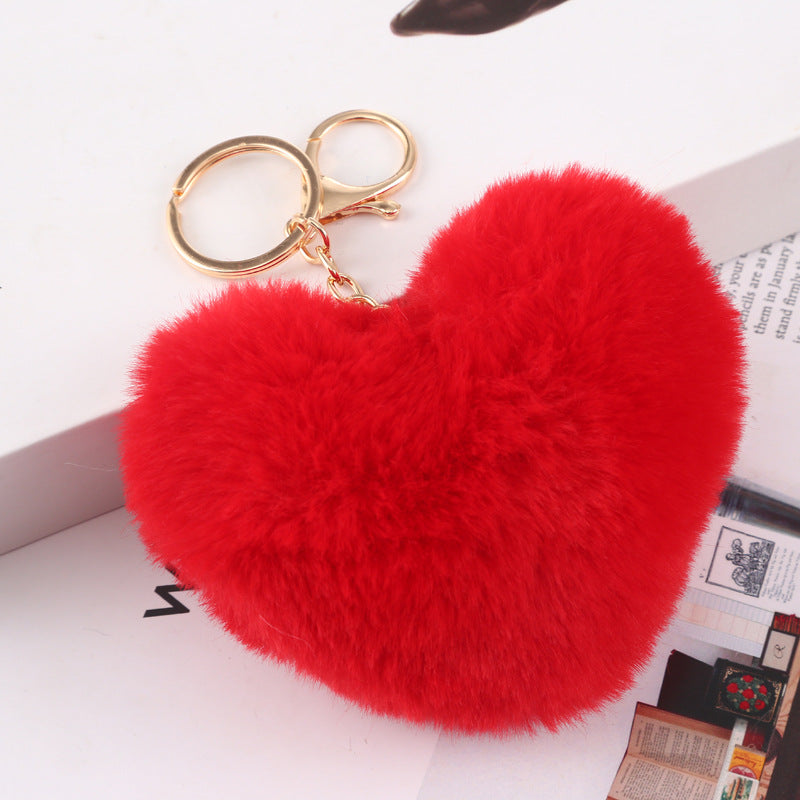 Plush Fur Heart Keychain Bag Charm
