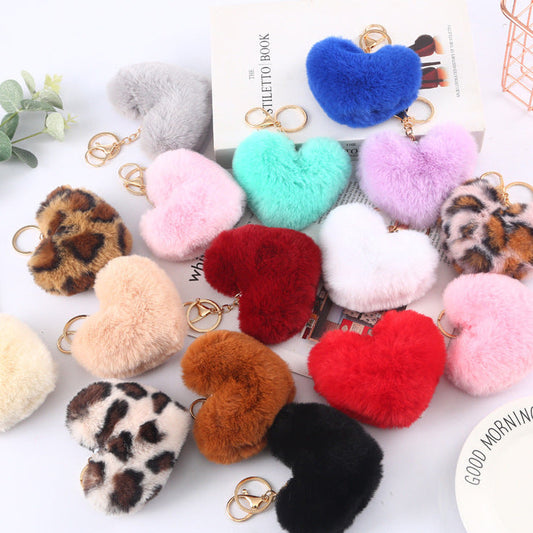 Plush Fur Heart Keychain Bag Charm