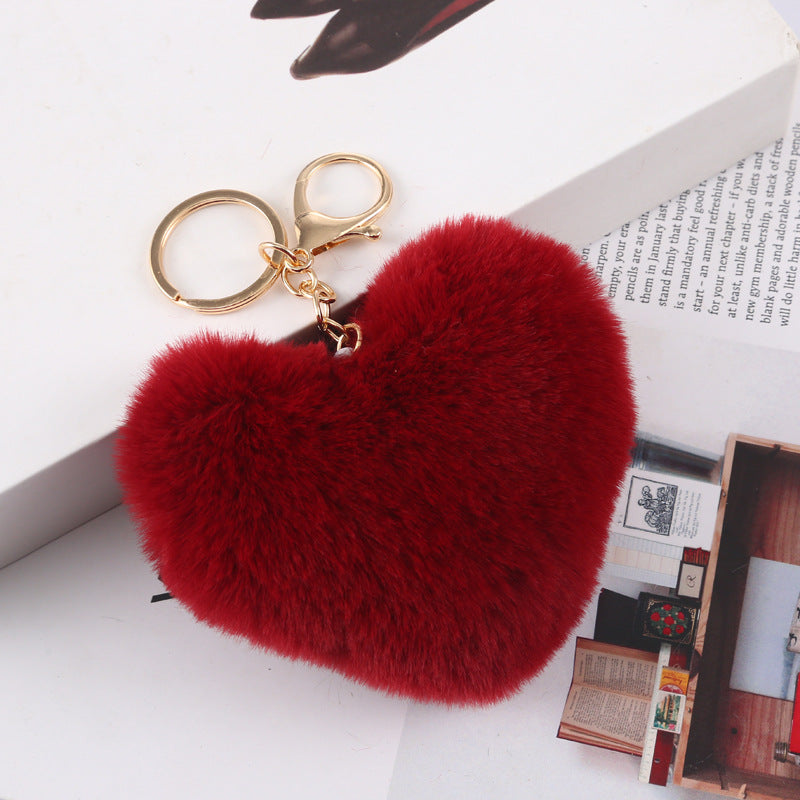 Plush Fur Heart Keychain Bag Charm