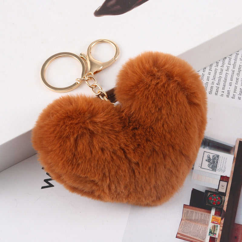Plush Fur Heart Keychain Bag Charm
