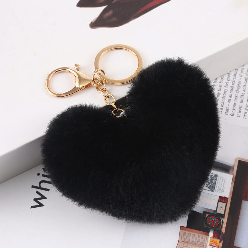 Plush Fur Heart Keychain Bag Charm