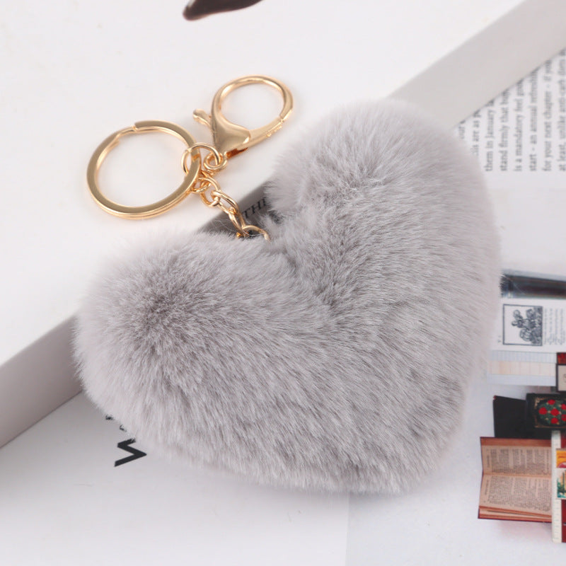 Plush Fur Heart Keychain Bag Charm