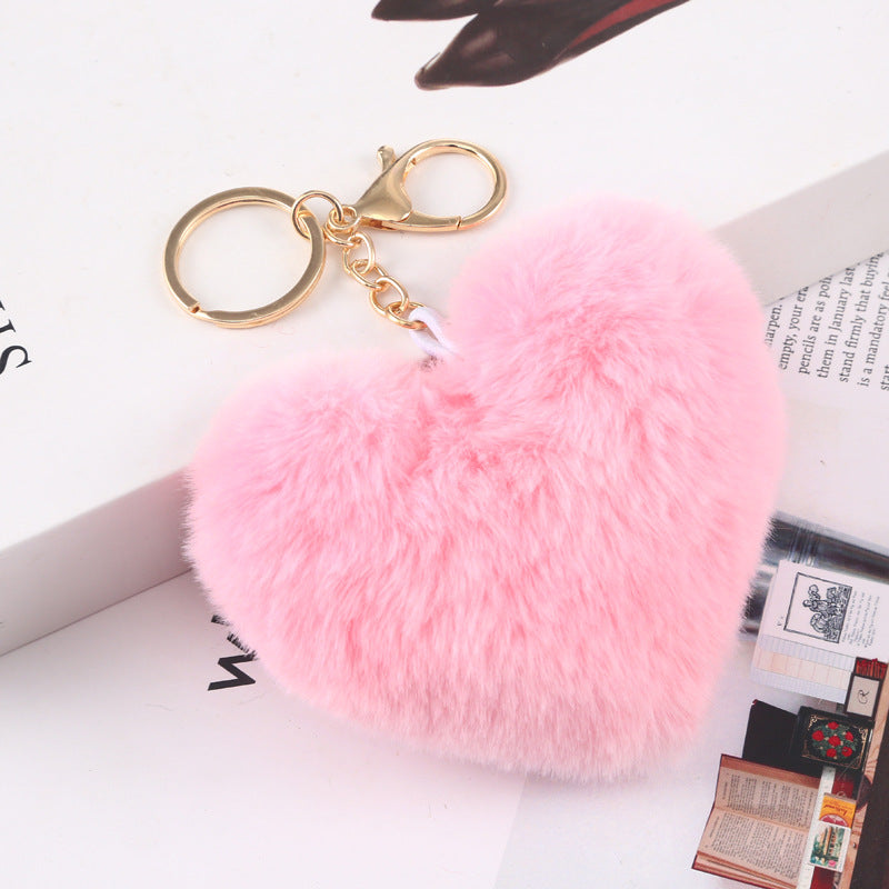 Plush Fur Heart Keychain Bag Charm