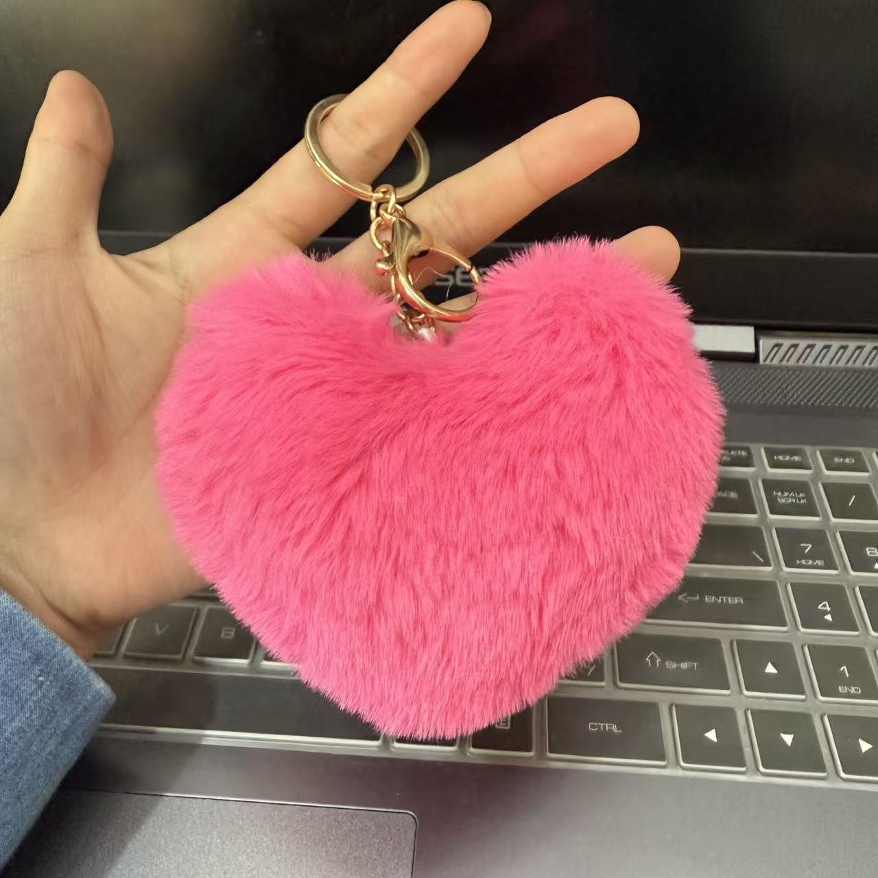Plush Fur Heart Keychain Bag Charm