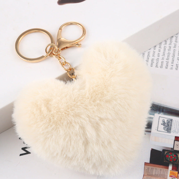 Plush Fur Heart Keychain Bag Charm